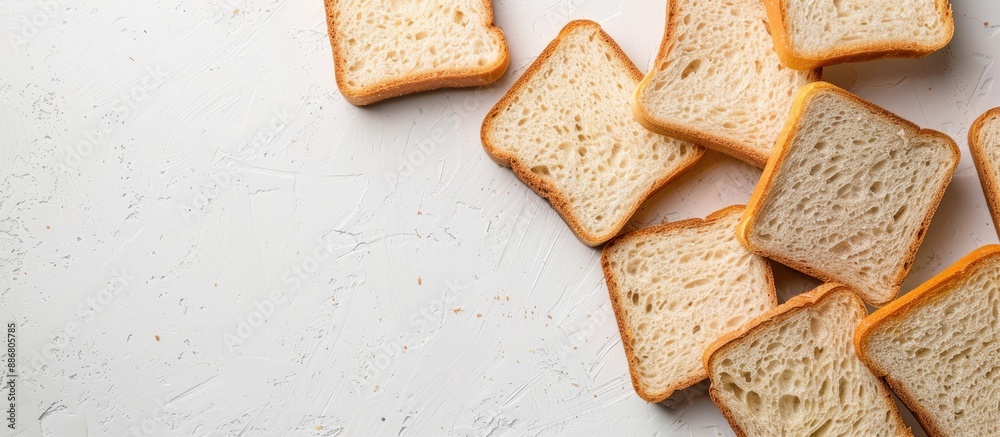 Aufkleber White and gray bread slices displayed on a white surface with copy space image.