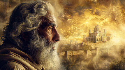 A prophet of God with blurred background of an ancient city