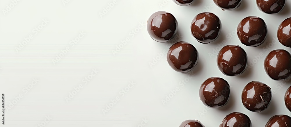 Poster chocolate spheres placed on a white backdrop with copy space image.