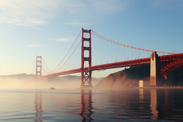 Obraz premium Golden Gate Bridge against Clear Sky during the fog, generative IA