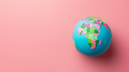 A blue and pink globe with the continents of Africa and Europe