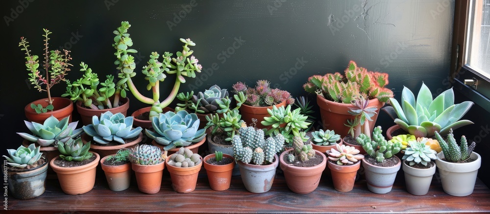 Aufkleber a charming arrangement of succulents in pots displayed on a desk with space available for copying im