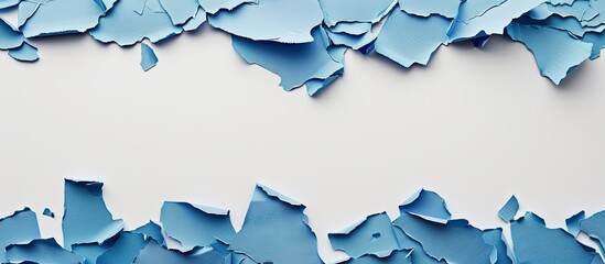 Obraz premium Blue paper pieces on a white background with copy space image.