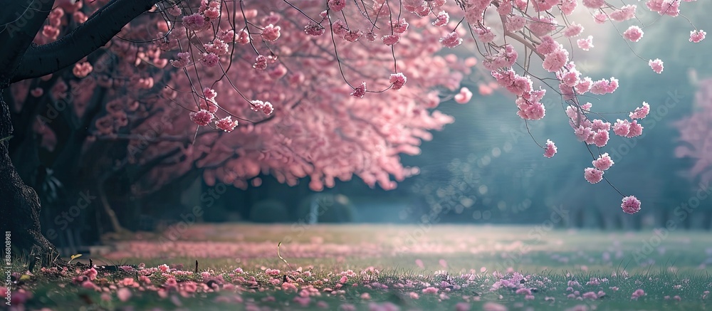 Poster cherry blossoms in full bloom at a park in saitama, creating a picturesque scene with a copy space i