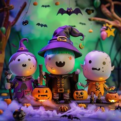 Obraz premium Adorable Halloween Characters: Cute and Spooky