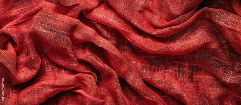 Fototapete macro banner featuring a crumpled red linen fabric texture with a stone-washed appearance and ample 