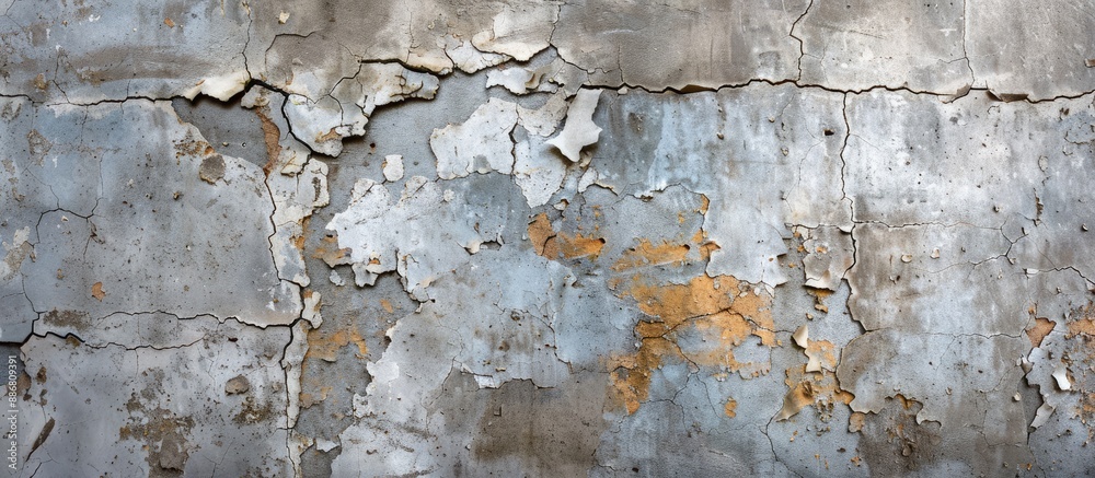 Poster High-resolution texture background for design with an aged concrete wall showing cracked and peeling paint, an ideal copy space image.