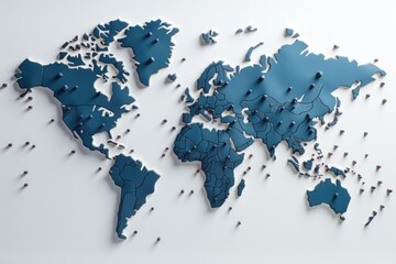 Illustration of a world map made of points on a white background, generative IA