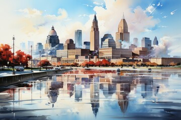 Obraz premium Cincinnati Watercolor Illustration, generative IA
