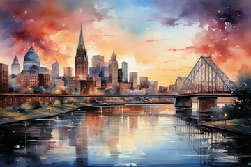 Fototapeta premium Cincinnati Watercolor Illustration, generative IA
