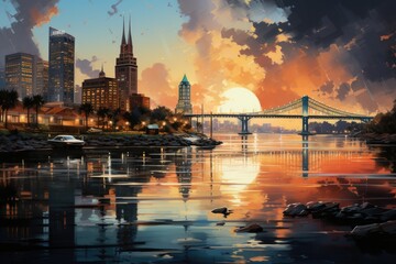 Obraz premium Jacksonville's watercolor illustration, generative IA