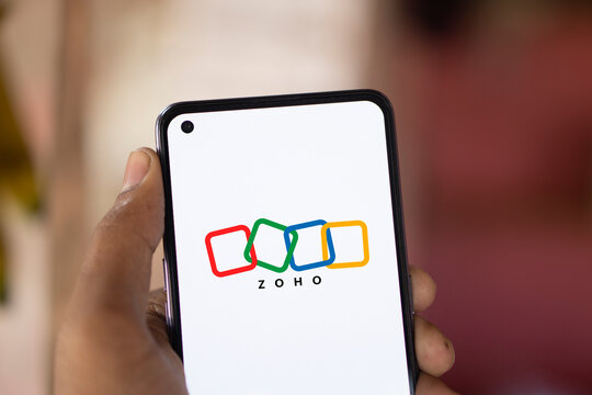 Dhaka, Bangladesh- 16 July 2024: Zoho logo is displayed on smartphone.