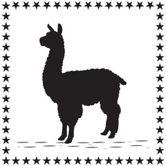 Alpaca Silhouette Vector Cute Alpaca With Round Star On White Background