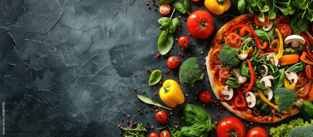 Poster Pizza topped with a variety of fresh vegetables with a blank area for adding an image.