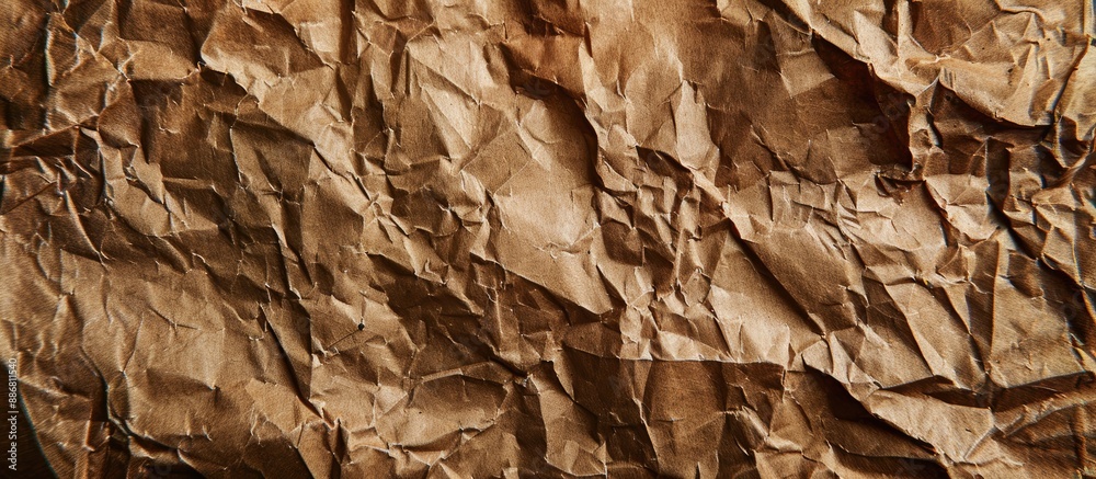Poster Old crumpled brown paper with a dirty texture, suitable as a background for design, with space for inserting images.