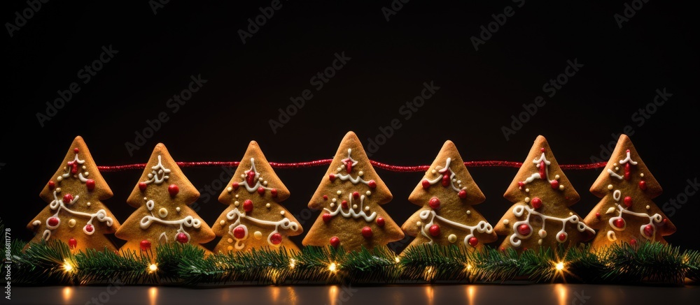 Poster Isolated Christmas fir tree cookie with a garland, ideal for use as a copy space image.