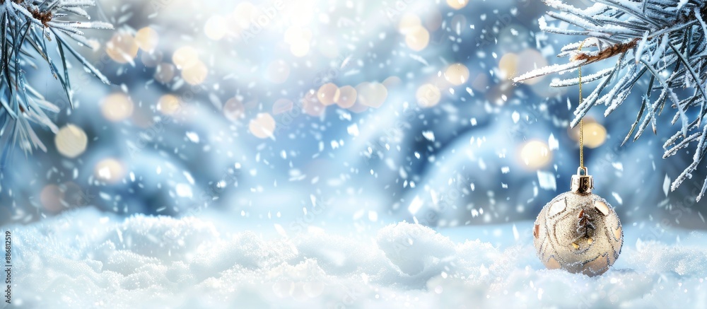 Poster Bauble ornament in the snowy scene with copy space image.