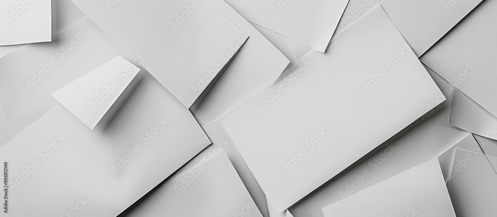 Poster grey background with blank sheets of paper creating a mock-up for design with copy space image.
