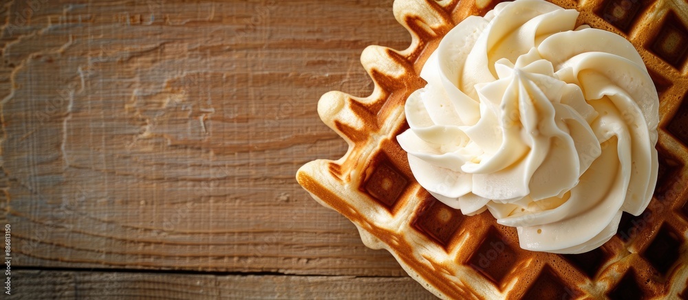 Poster Background of a sweet waffle with cream for text or design in a copy space image.