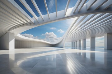 Obraz premium abstract 3D Futuristic White Structures Corridor Modern Architectural Geometric structure design