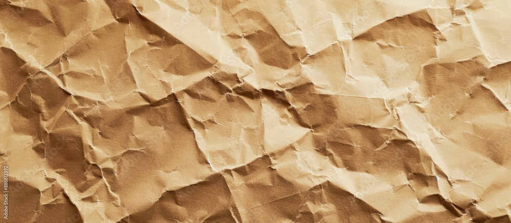 Leinwandbilder crumpled craft paper with a beige tone creating a textured and recycled look against a brown backgro