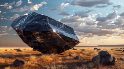 Obraz premium A large rock is in the middle of a desert
