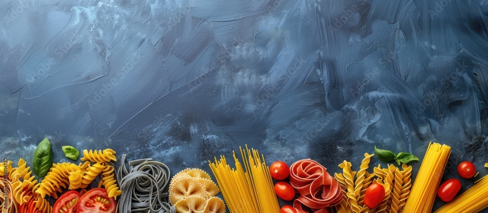 Aufkleber Concept of cooking various types of pasta displayed in a photograph with copy space image.