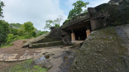 Exploring The Ancient Rock-Cut Caves Of Kanheri in monsoon , Mumbai, Maharashtra, India