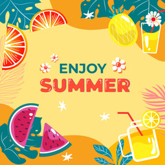 Enjoy summer time illustration with fruit and juice