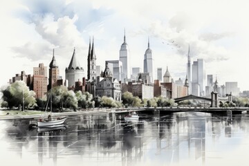 Fototapeta premium New York City of the city of the city of Sunset Beautiful Landscape of the city, generative IA