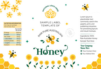Honey Label Design Pure Australian template Download Editable Vector File Illustration, Pure and Natural Honey Jar Label Packaging