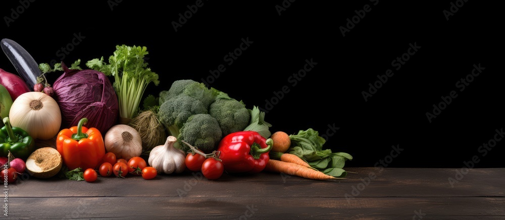 Canvas Prints Fresh farmer vegetables displayed on a dark concrete table with copy space image available for text.