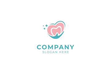 Dental Care with Love Heart symbol in flat vector design style