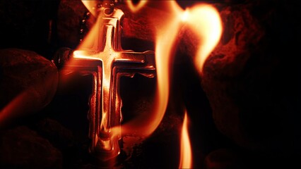 Christianity Symbol Cross in Fire