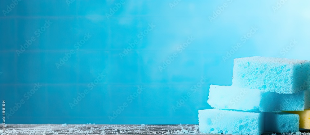 Aufkleber light blue background with sponges for a copy space image.