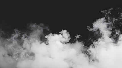 Billowing white smoke on a black background, creating a dramatic and high-contrast visual effect. Ideal for concepts of mystery, drama, and atmosphere