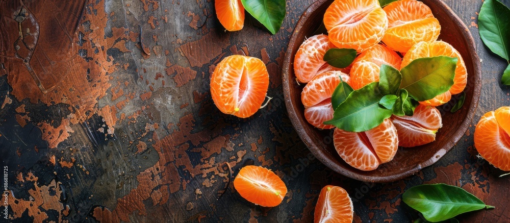 Poster Rustic background featuring homemade tangerine fruit preserve with copy space image.