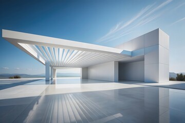 Fototapeta premium abstract 3D Futuristic White Structures Corridor Modern Architectural Geometric structure design