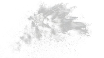 White powder or flour explosion isolated on black background freeze stop motion object design