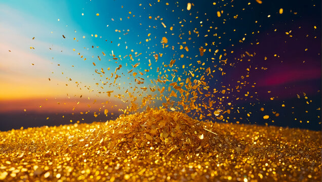 Gold Glitter Abstract with Bokeh Lights Background perfect for a festive and celebratory theme with luxurious and elegant vibes