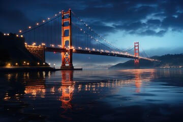 Naklejka premium Golden Gate at night, S�o Francisco, generative IA