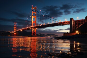 Fototapeta premium Golden Gate at night, S�o Francisco, generative IA