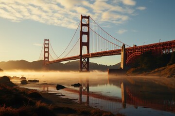 Obraz premium Bridge Golden Gate in Mist, generative IA