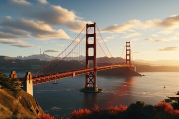 Fototapeta premium Golden Gate Bridge in San Francisco, California, USA at the sunrise, generative IA