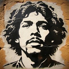 Obraz premium Black and White Graffiti Portrait of a Man, Stencil Art, Urban Art, Street Art, Graffiti