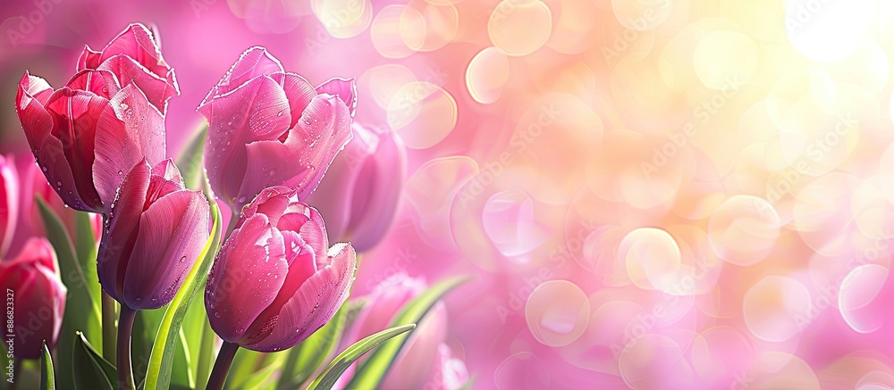 Aufkleber easter-themed backdrop featuring vibrant tulips, lovely bokeh, and space for text on a copy space im