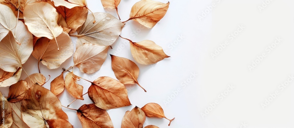 Leinwandbilder a clear view of dried leaves with a white background makes for an ideal copy space image.