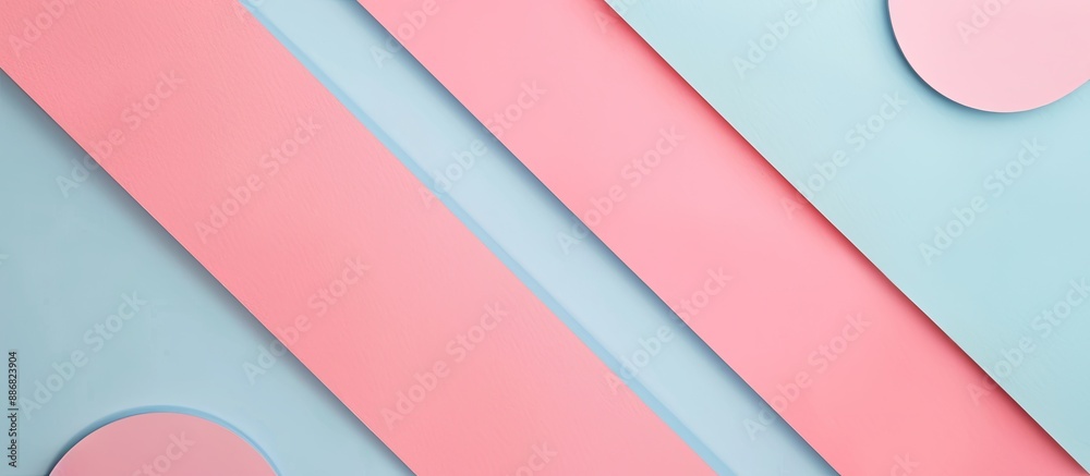 Poster minimal geometric shapes and lines in pastel pink and light blue colors create an abstract colored p