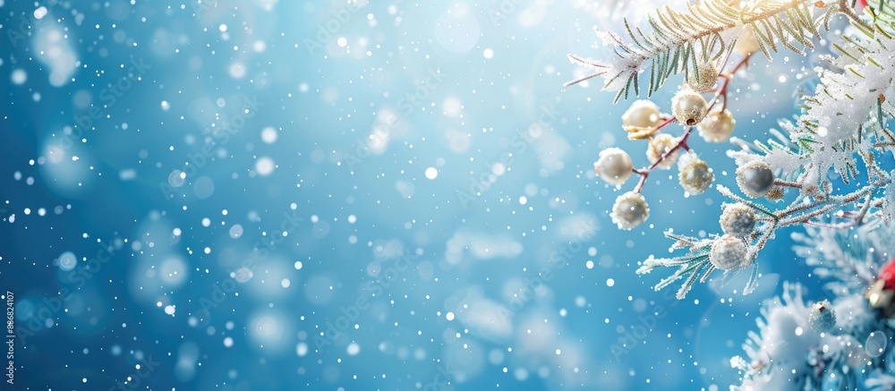Leinwandbilder Design elements for advertisements with a blue background featuring artificial white snow, intertwined with Christmas and New Year themes, creating a festive vibe for copy space images.