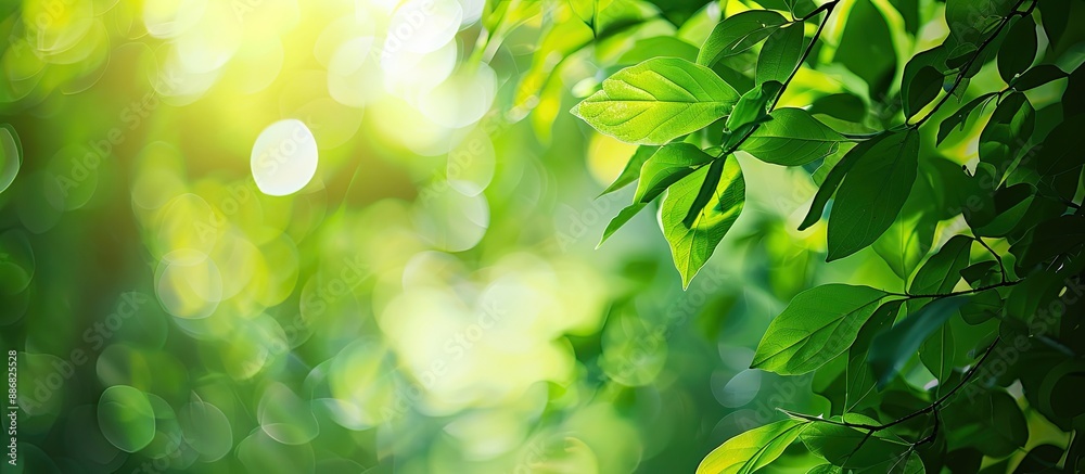 Leinwandbilder vivid green tree leaves set against a bokeh background offer copy space image with lush foliage illu
